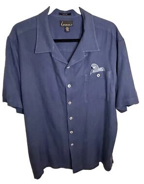 Luau Limited Edition XL Silk Hawaiian Shirt Parrot Cocktail Embroidered Blue